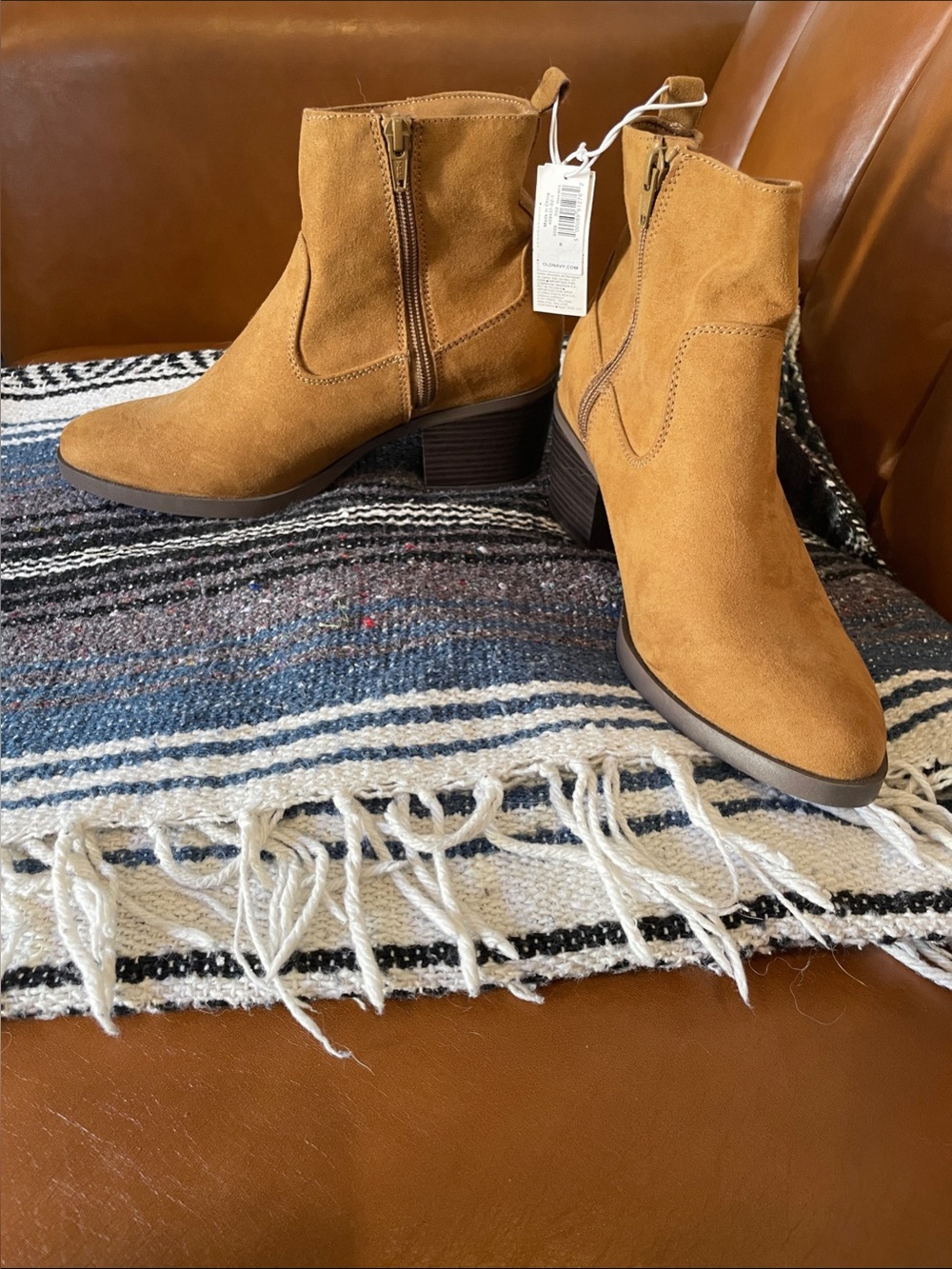 Old Navy Cognac Suede Side-Zip Ankle Booties